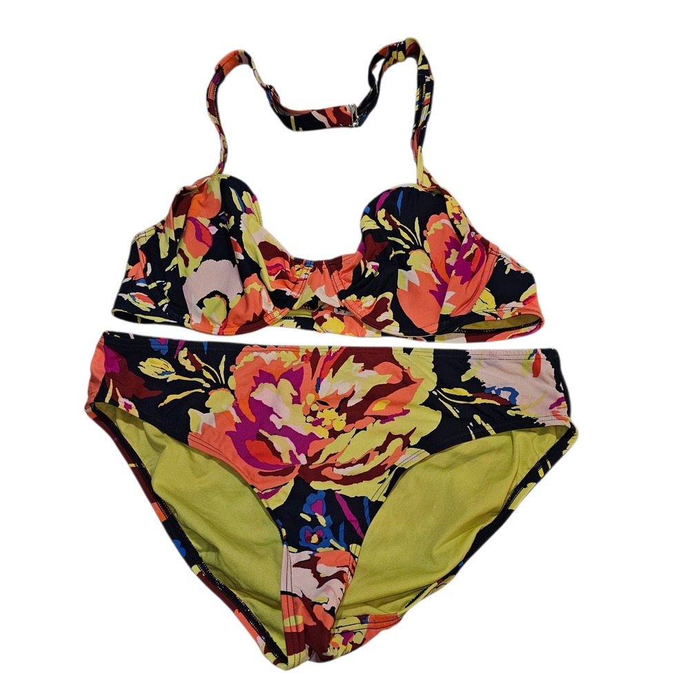 Title Nine Womens 2c Navy Blue Floral Swimsuit Bikini 38C XL